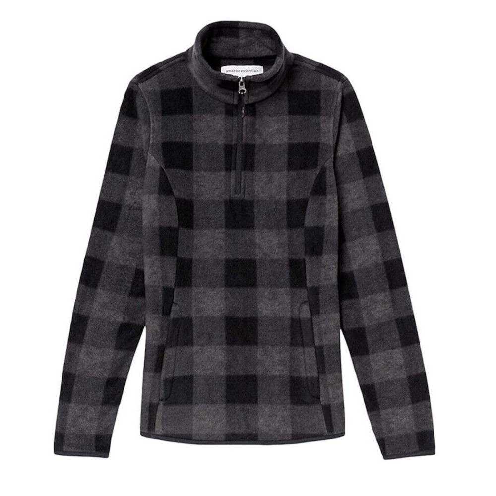 New Womens Plaid Pullover Sweater Size XL Classic Fit Quarter Zip Polar Fleece